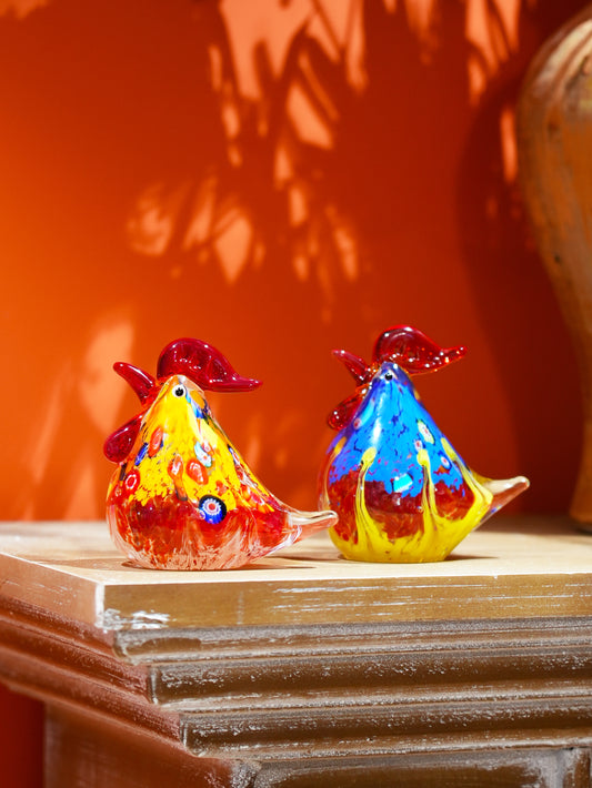 Vintage Art Hand-Blown Glass Colored Rooster Figurine