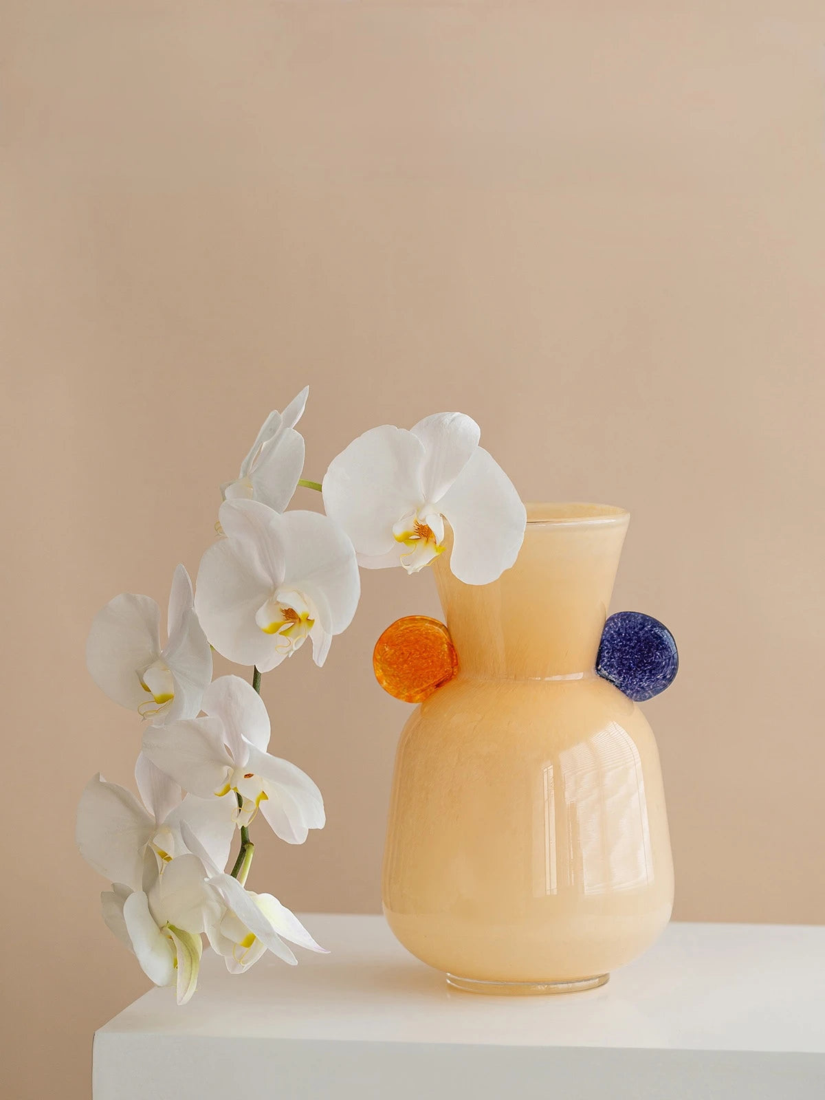 Modern Peach Crystal Glass Vase – Handcrafted Art with Orange & Blue Accents