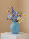 Minimalist Decorative Flower Vase for Home Handcrafted Crystal Flower Vase with Blue Glossy Finish