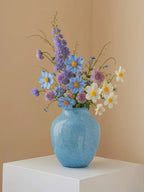 Minimalist Decorative Flower Vase for Home Handcrafted Crystal Flower Vase with Blue Glossy Finish