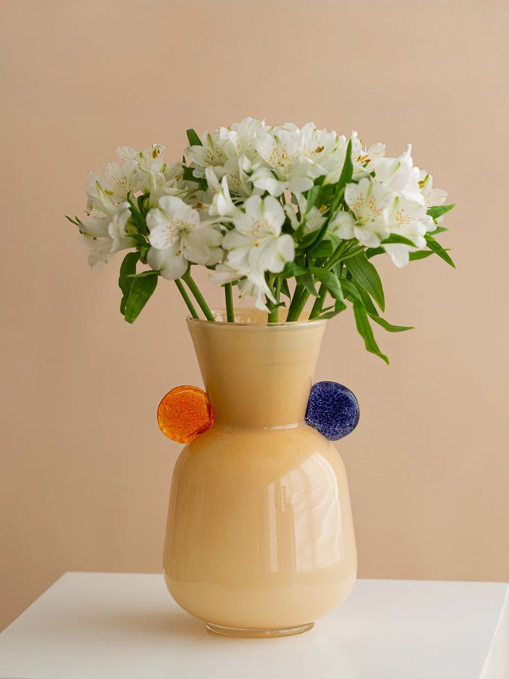 Modern Peach Crystal Glass Vase – Handcrafted Art with Orange & Blue Accents