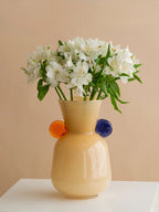 Modern Peach Crystal Glass Vase – Handcrafted Art with Orange & Blue Accents