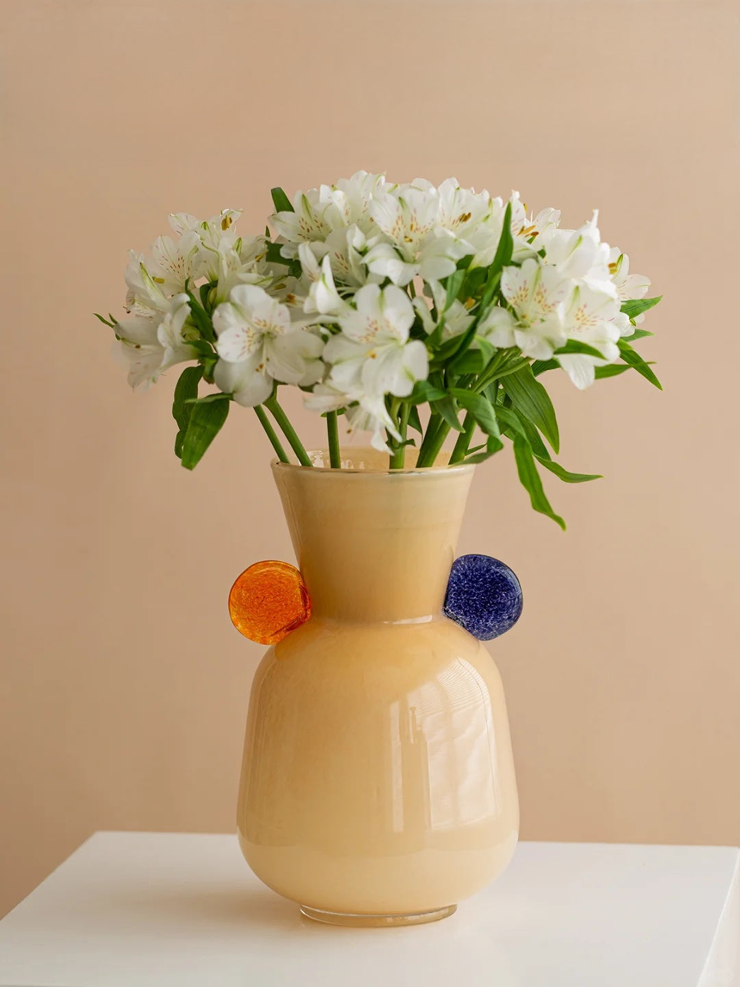 Modern Peach Crystal Glass Vase – Handcrafted Art with Orange & Blue Accents