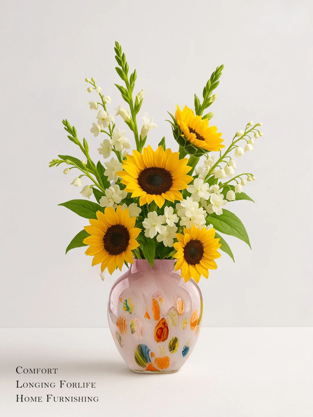 Hand-Painted Art Glass Vase - Multicolor Splash Design, White Base with Rainbow Accents, Boho Chic Home Decor