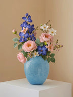 Minimalist Decorative Flower Vase for Home Handcrafted Crystal Flower Vase with Blue Glossy Finish