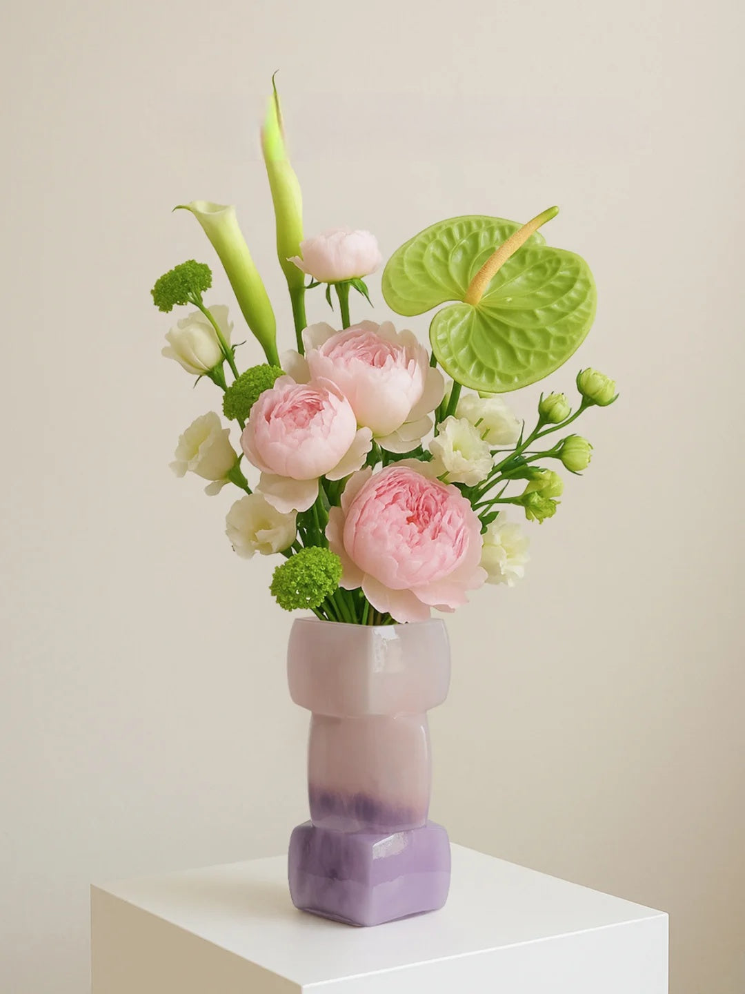 Modern Stacked Glass Vase - Purple to Pink Gradient, Handcrafted Geometric Home Decor, Luxury Centerpiece for Living Room & Wedding