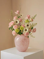 Minimalist Decorative Flower Vase for Home–Handcrafted Crystal Flower Vase with Pink Glossy Finish