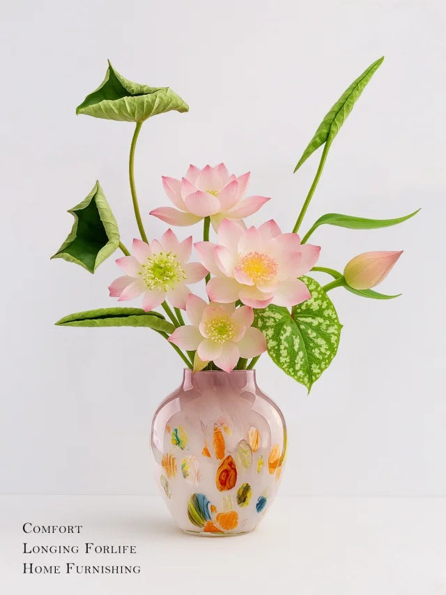 Hand-Painted Art Glass Vase - Multicolor Splash Design, White Base with Rainbow Accents, Boho Chic Home Decor