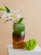Modern Stacked Glass Vase - Green to Amber Gradient, Handcrafted Geometric Home Decor, Luxury Centerpiece for Living Room & Wedding