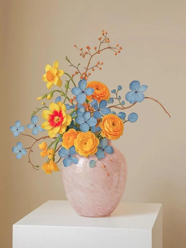 Minimalist Decorative Flower Vase for Home–Handcrafted Crystal Flower Vase with Pink Glossy Finish