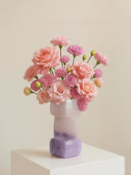 Modern Stacked Glass Vase - Purple to Pink Gradient, Handcrafted Geometric Home Decor, Luxury Centerpiece for Living Room & Wedding