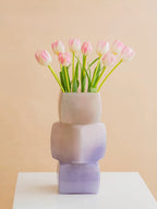 Modern Stacked Glass Vase - Purple to Pink Gradient, Handcrafted Geometric Home Decor, Luxury Centerpiece for Living Room & Wedding