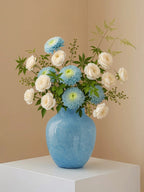 Handmade Wave-Rim Glass Vase - Pink & Green Ombre, Stacked Geometric Base, Boho Home Decor, Centerpiece for Living Room