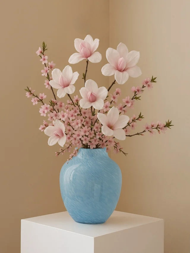 Minimalist Decorative Flower Vase for Home Handcrafted Crystal Flower Vase with Blue Glossy Finish