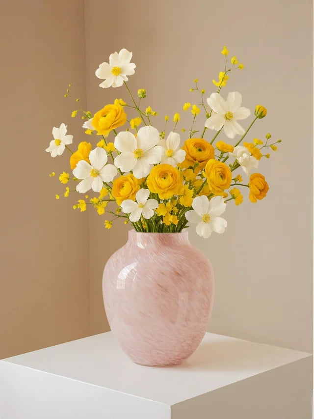 Minimalist Decorative Flower Vase for Home–Handcrafted Crystal Flower Vase with Pink Glossy Finish