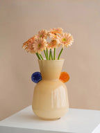 Modern Peach Crystal Glass Vase – Handcrafted Art with Orange & Blue Accents