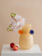 Modern Peach Crystal Glass Vase – Handcrafted Art with Orange & Blue Accents