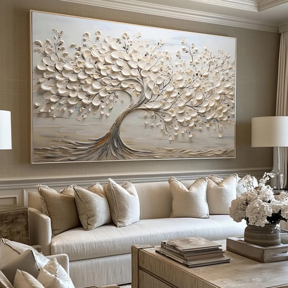 3D Textured Tree Painting, Brown Beige Abstract Art on Canvas, Brown Tree Minimalist Art, Modern Textured wall art, Neutral wall painting
