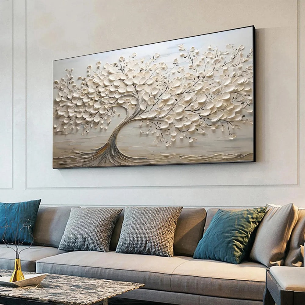 3D Textured Tree Painting, Brown Beige Abstract Art on Canvas, Brown Tree Minimalist Art, Modern Textured wall art, Neutral wall painting