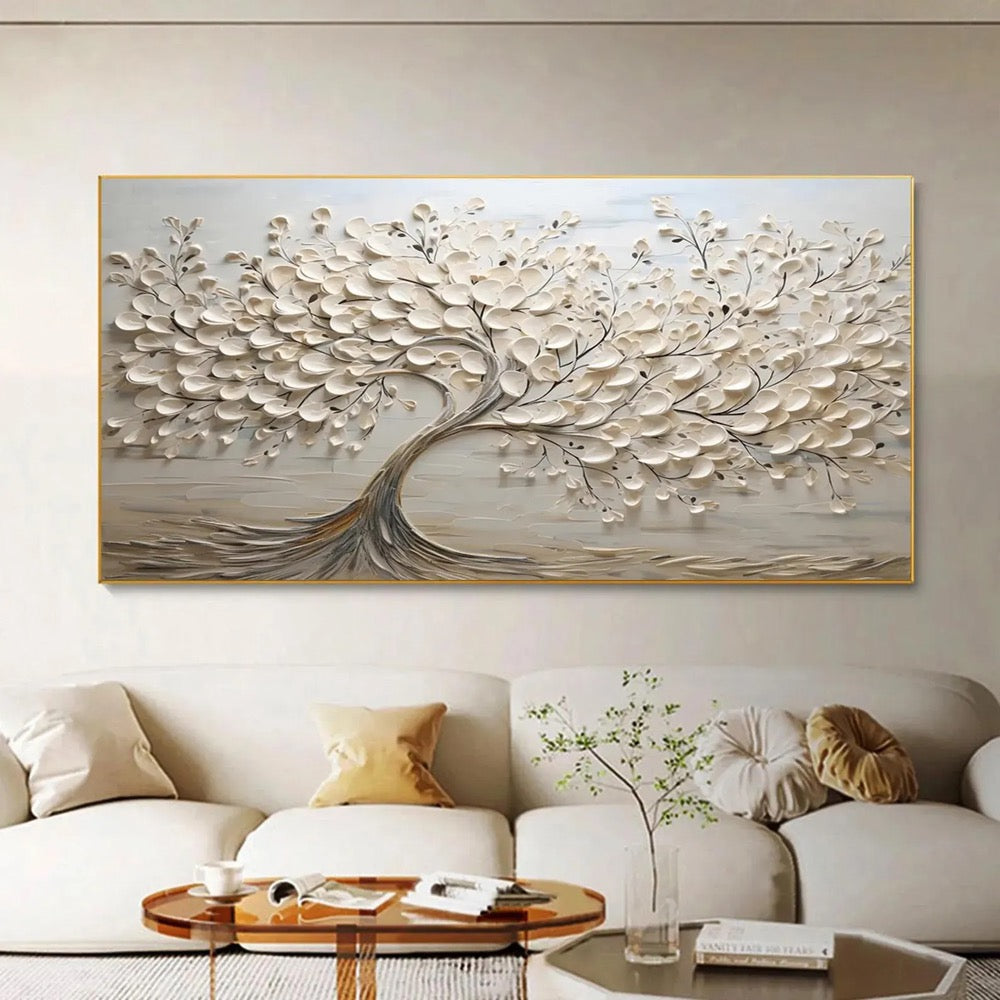 3D Textured Tree Painting, Brown Beige Abstract Art on Canvas, Brown Tree Minimalist Art, Modern Textured wall art, Neutral wall painting