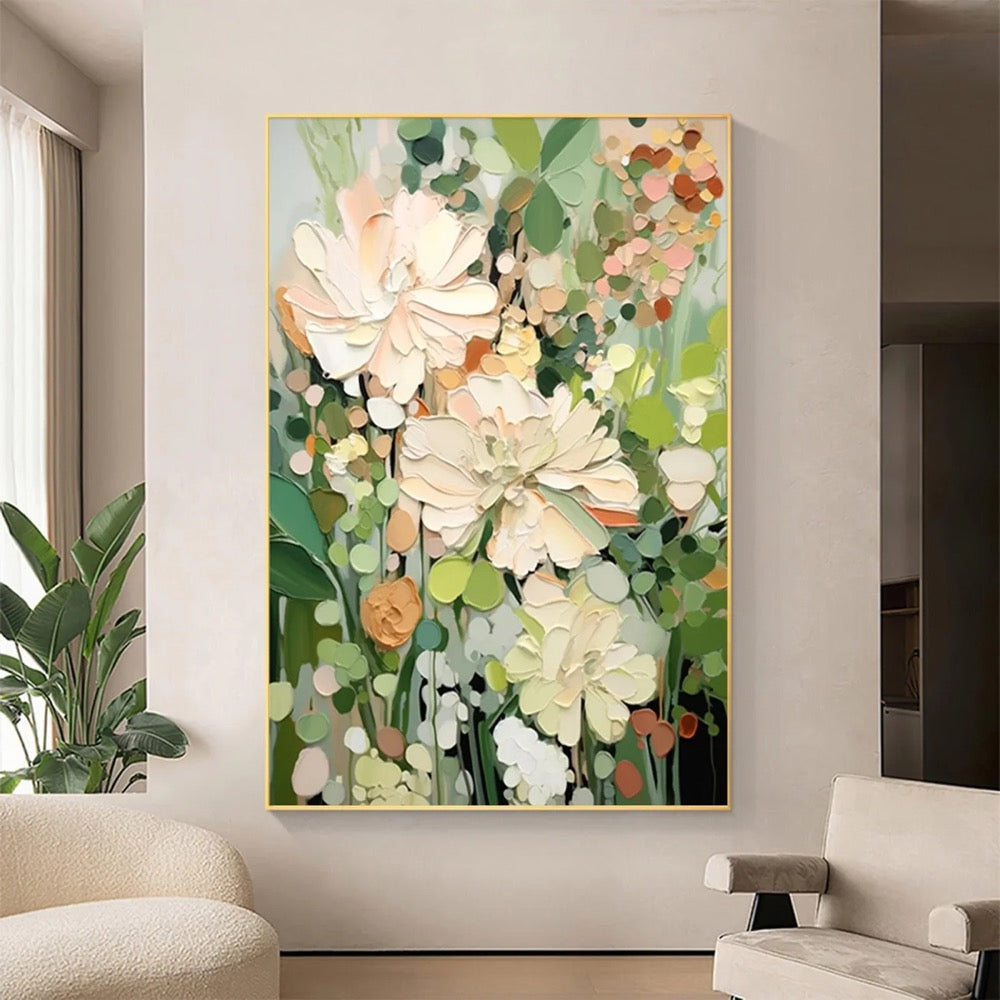 Original Flower Painting on Canvas 3D Textured Wall Art Neutral Tone Custom Wall Art Floral Painting Modern Art Fancy Living Room Wall Decor