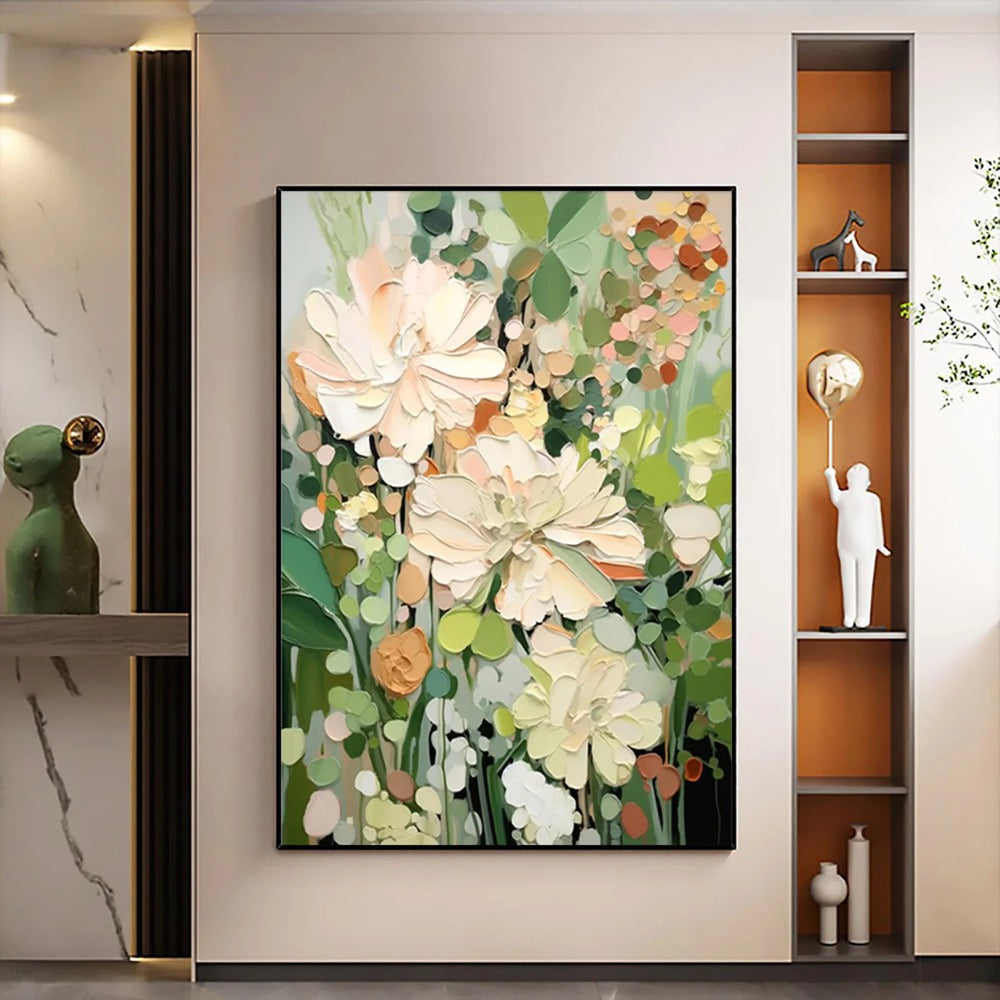 Original Flower Painting on Canvas 3D Textured Wall Art Neutral Tone Custom Wall Art Floral Painting Modern Art Fancy Living Room Wall Decor