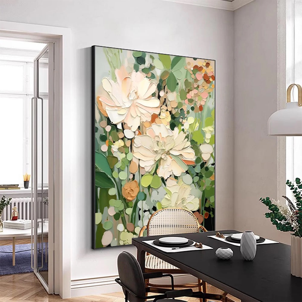 Original Flower Painting on Canvas 3D Textured Wall Art Neutral Tone Custom Wall Art Floral Painting Modern Art Fancy Living Room Wall Decor