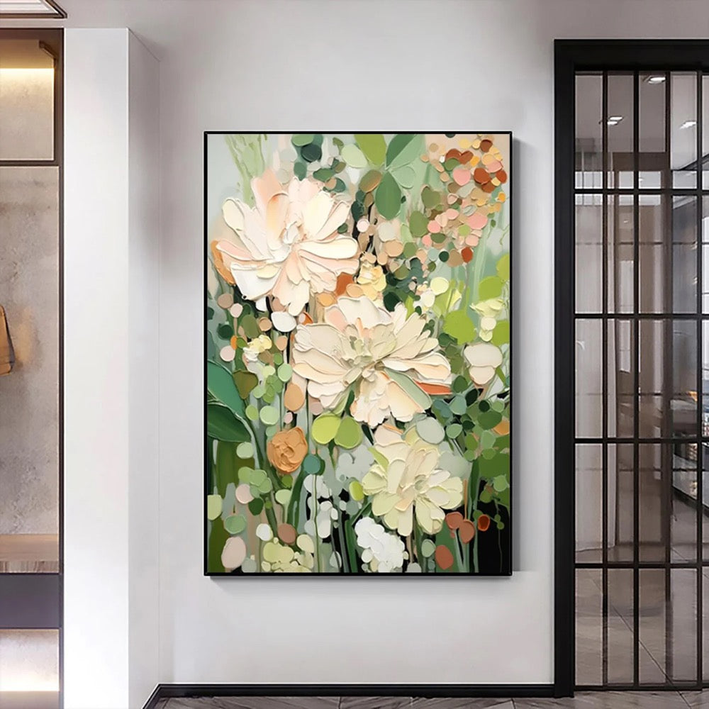Original Flower Painting on Canvas 3D Textured Wall Art Neutral Tone Custom Wall Art Floral Painting Modern Art Fancy Living Room Wall Decor