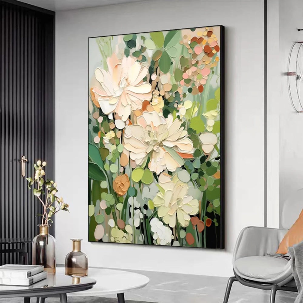 Original Flower Painting on Canvas 3D Textured Wall Art Neutral Tone Custom Wall Art Floral Painting Modern Art Fancy Living Room Wall Decor