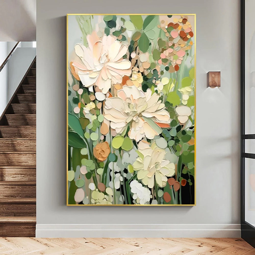 Original Flower Painting on Canvas 3D Textured Wall Art Neutral Tone Custom Wall Art Floral Painting Modern Art Fancy Living Room Wall Decor