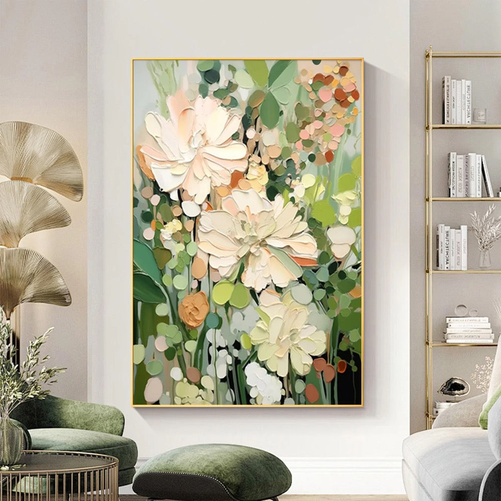 Original Flower Painting on Canvas 3D Textured Wall Art Neutral Tone Custom Wall Art Floral Painting Modern Art Fancy Living Room Wall Decor