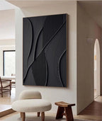 Large Black Minimalist Wall Art , Black 3D Texture Painting , Black Modern Simple Abstract Painting , Black Minimalist Art , Black 3D Art