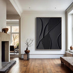 Large Black Minimalist Wall Art , Black 3D Texture Painting , Black Modern Simple Abstract Painting , Black Minimalist Art , Black 3D Art