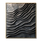 3D Metallic Wave Abstract Wall Art, 3D Wall Art, Black Home Decor, Modern Wall Art, Crumpled Waves Art