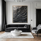 3D Metallic Wave Abstract Wall Art, 3D Wall Art, Black Home Decor, Modern Wall Art, Crumpled Waves Art