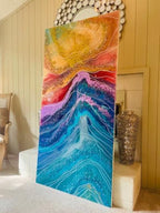 Crystal Resin Glass Huge Agate Abstract Modern Custom Gold Orange Red Green Blue Purple Teal Crystal Water Earth Glass Painting
