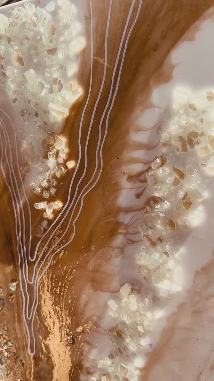 Crystal Quartz Ocean Epoxy River Resin Art Water Selenite Painting Custom Geode Original Abstract Modern Blue Aqua 24K Gold Water