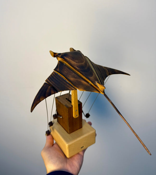 Artisan Wooden Manta Ray Automaton